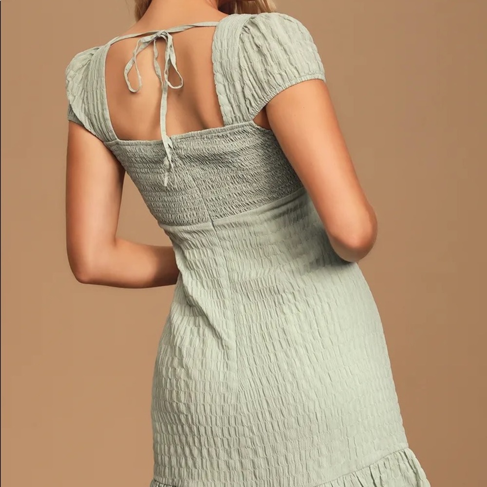 NWT Spring Break Sage Green Smocked Ruffled Mini Dress - Picture 5 of 5